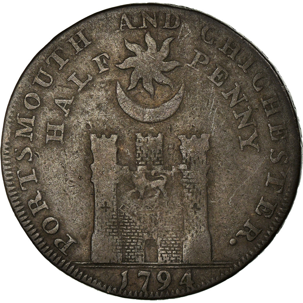 Coin, Great Britain, Hampshire, Halfpenny Token, 1794, Portsmouth, VF(20-25)