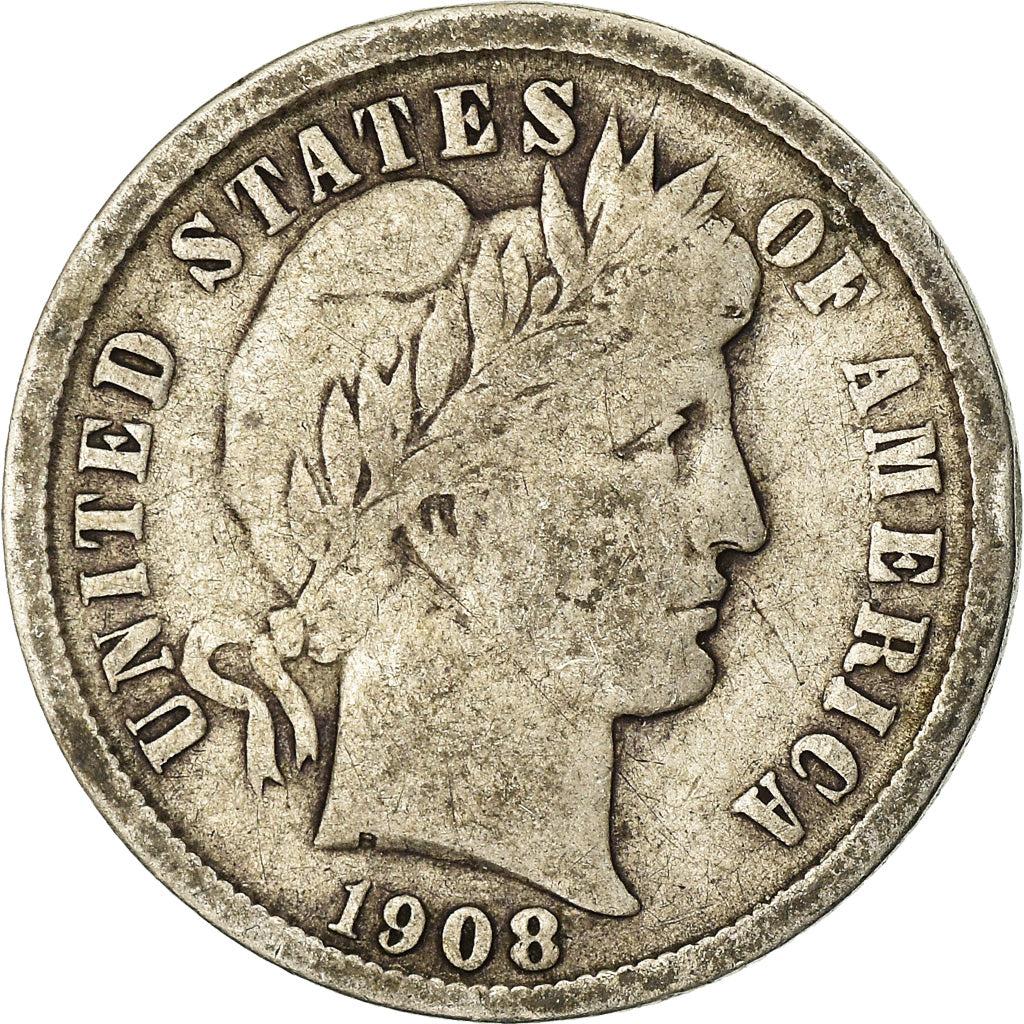Coin, United States, Barber Dime, Dime, 1908, U.S. Mint, Philadelphia