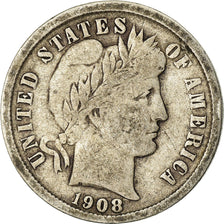 Coin, United States, Barber Dime, Dime, 1908, U.S. Mint, Philadelphia