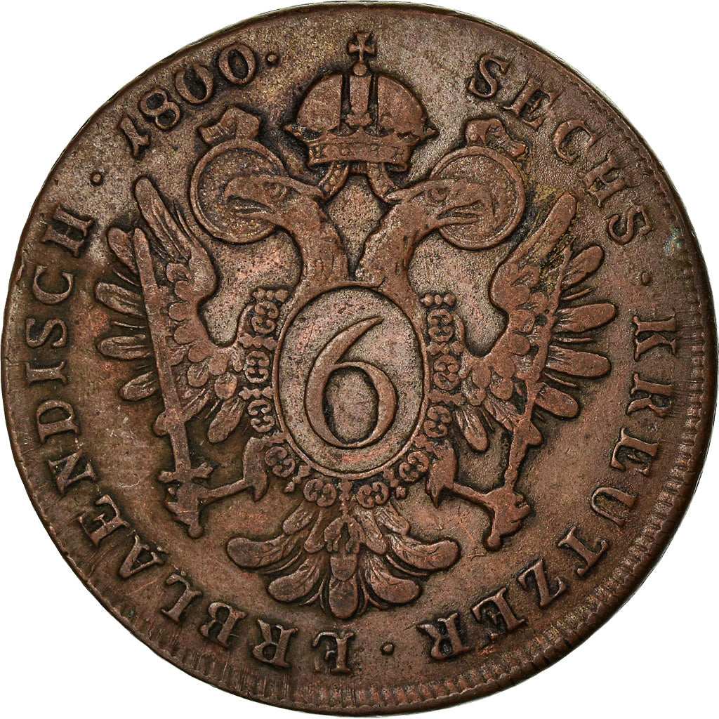 Moneta, Austria, Franz II (I), 6 Kreuzer, 1800, EF(40-45), Miedź, KM:2128