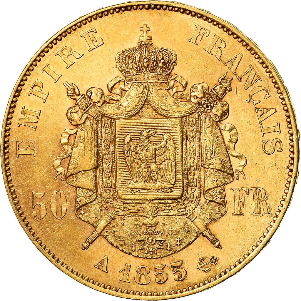 Munten, Frankrijk, Napoleon III, 50 Francs, 1855, Paris, ZF+, Goud, Gadoury:1111