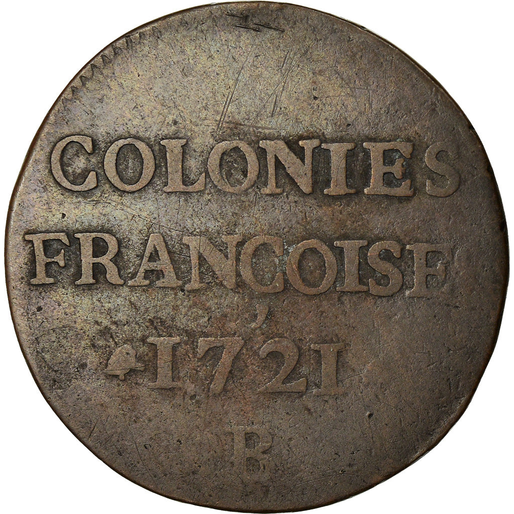 Moneda, América: Luisiana, Acadia, Canadá, Louis XV, 9 Deniers, 1721, Rouen