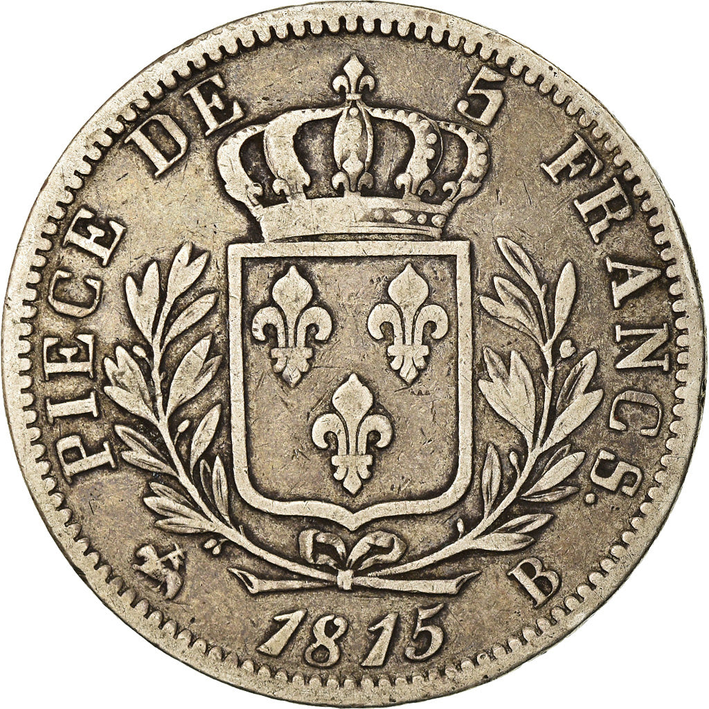 Moeda, França, Louis XVIII, Louis XVIII, 5 Francs, 1815, Rouen, VF(20-25)