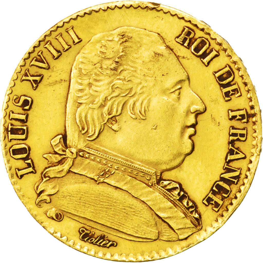 FRANCE, Louis XVIII, 20 Francs, 1815, Lille, KM #706.6, AU(50-53), Gold,...