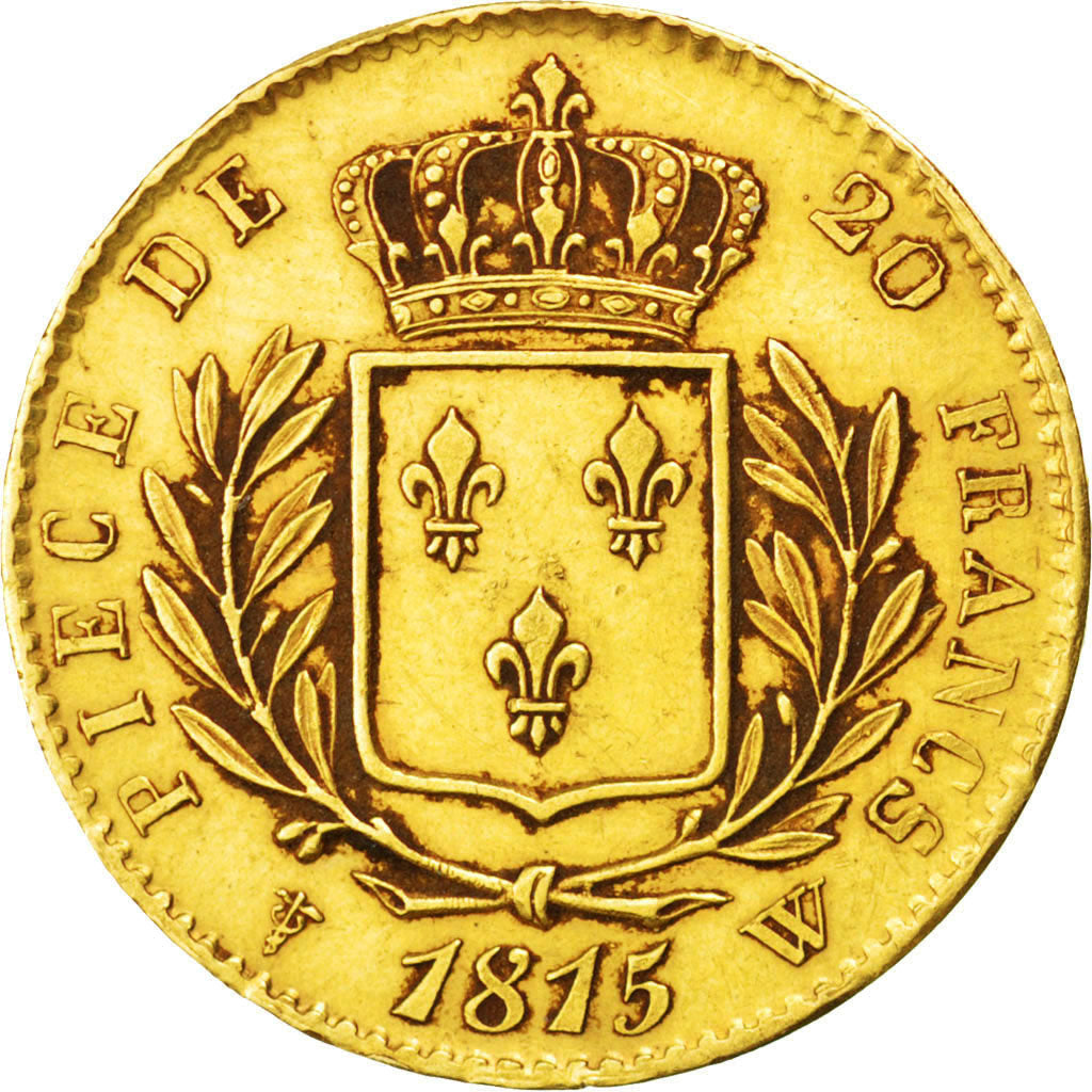 FRANCE, Louis XVIII, 20 Francs, 1815, Lille, KM #706.6, AU(50-53), Gold,...