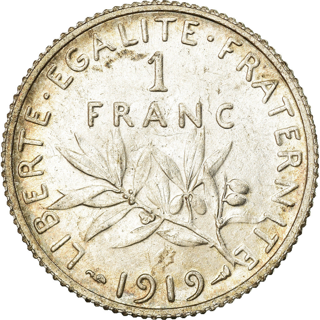 Coin, France, Semeuse, Franc, 1919, Paris, AU(55-58), Silver, KM:844.1