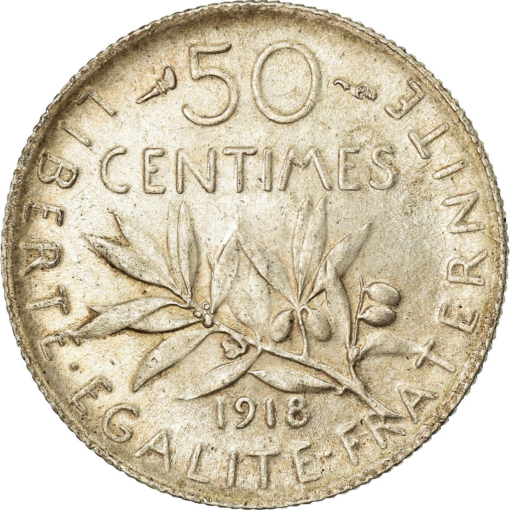 Coin, France, Semeuse, 50 Centimes, 1918, Paris, AU(55-58), Silver, KM:854, Le