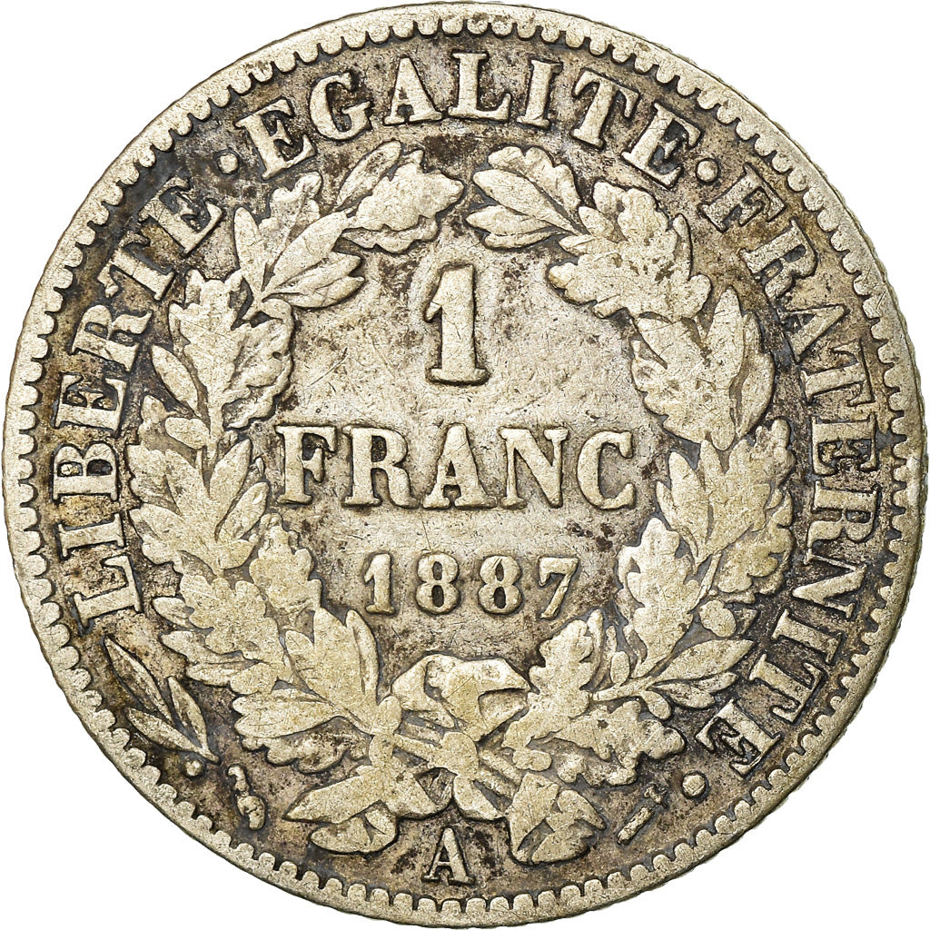 Coin, France, Cérès, Franc, 1887, Paris, VF(20-25), Silver, KM:822.1