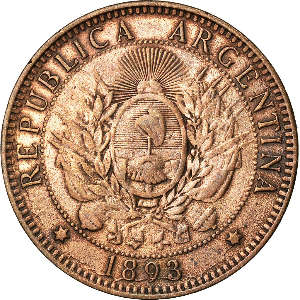 Coin, Argentina, 2 Centavos, 1893, EF(40-45), Bronze, KM:33