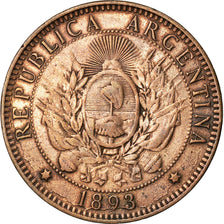 Coin, Argentina, 2 Centavos, 1893, EF(40-45), Bronze, KM:33