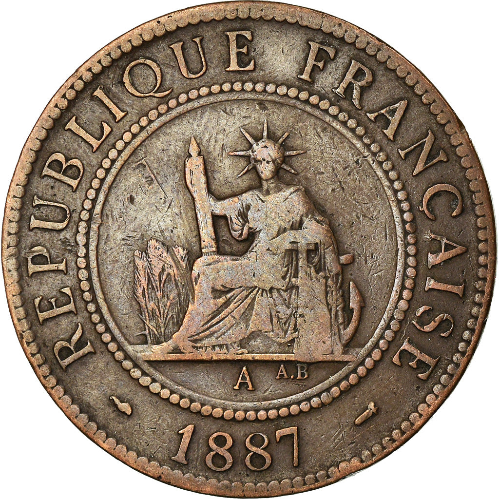 Monnaie, FRENCH INDO-CHINA, Cent, 1887, Paris, TB+, Bronze, KM:1, Lecompte:39