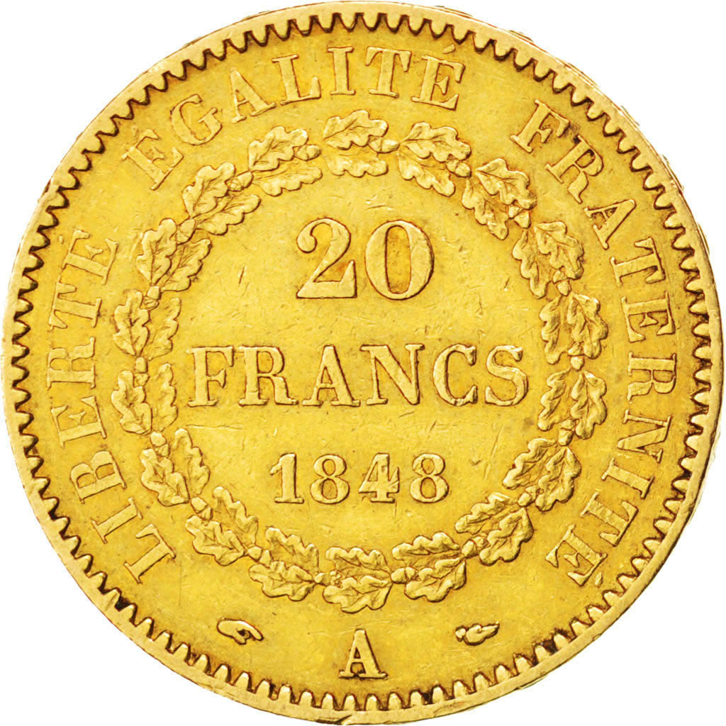 FRANCE, Génie, 20 Francs, 1848, Paris, KM #757, EF(40-45), Gold, Gadoury #1032, 