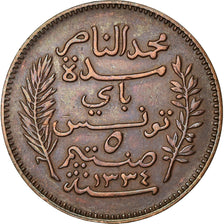 Coin, Tunisia, Muhammad al-Nasir Bey, 5 Centimes, 1916, Paris, AU(50-53)