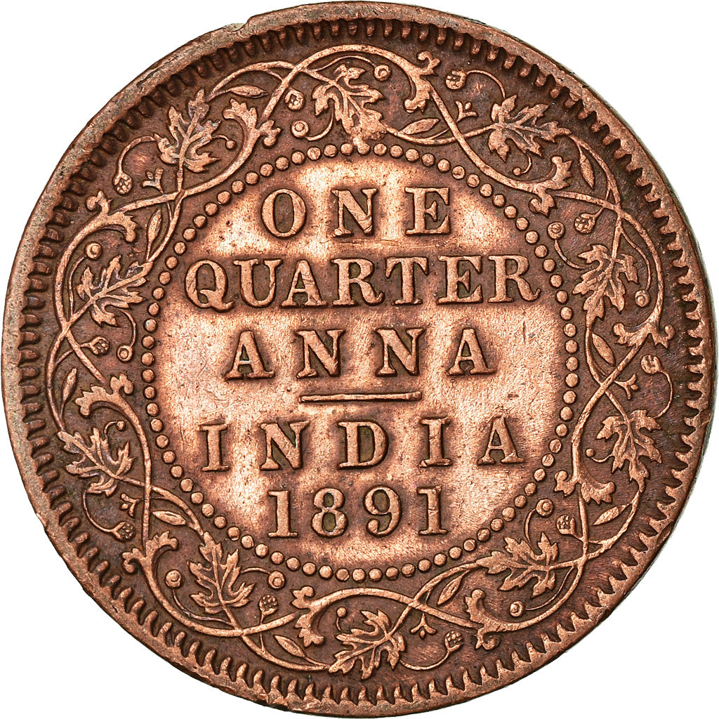 Coin, INDIA-BRITISH, Victoria, 1/4 Anna, 1891, VF(20-25), Copper, KM:486