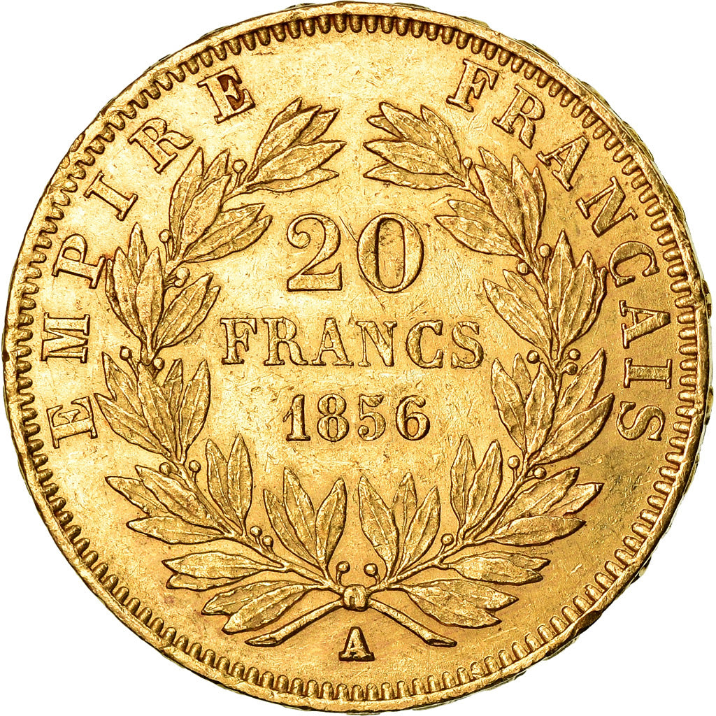 Moneta, Francia, Napoleon III, Napoléon III, 20 Francs, 1856, Paris, BB+, Oro