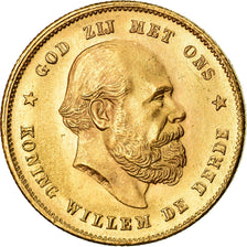 Coin, Netherlands, William III, 10 Gulden, 1880, MS(63), Gold, KM:106