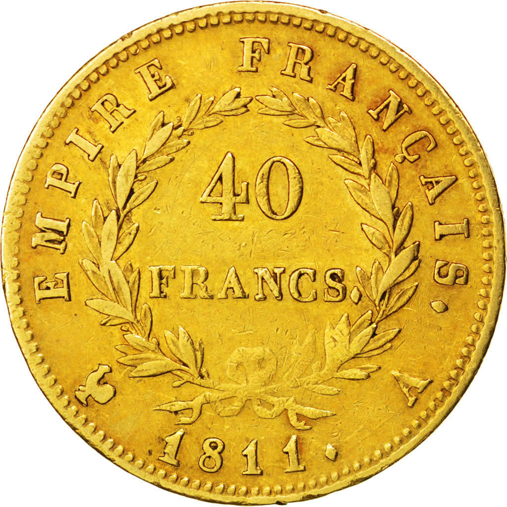 FRANCE, Napoléon I, 40 Francs, 1811, Paris, KM #696.1, VF(30-35), Gold, Gadoury 