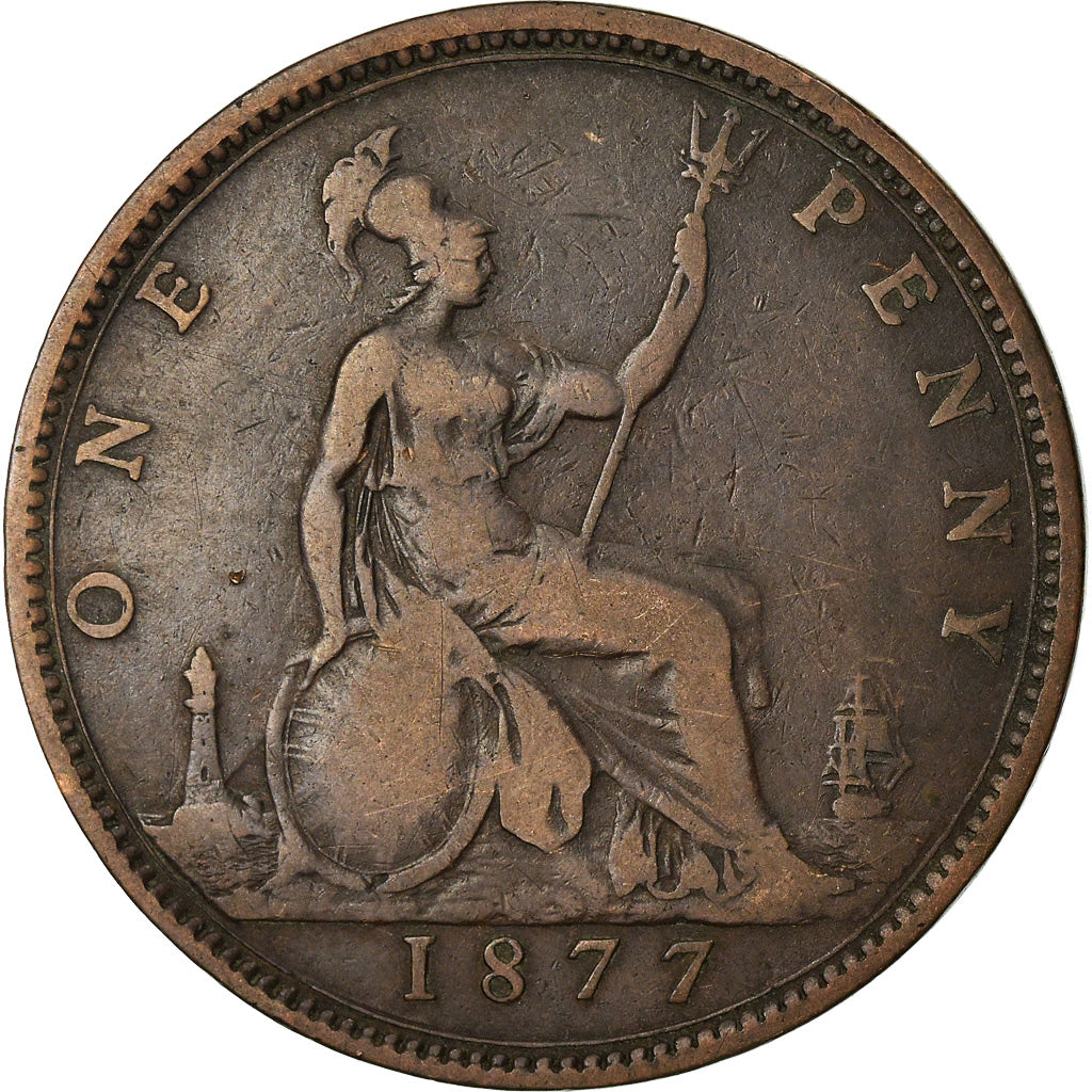 Coin, Great Britain, Victoria, Penny, 1877, VF(30-35), Bronze, KM:755