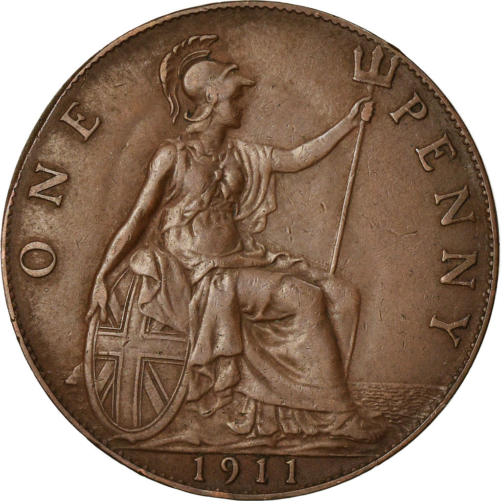 Coin, Great Britain, George V, Penny, 1911, AU(50-53), Bronze, KM:810