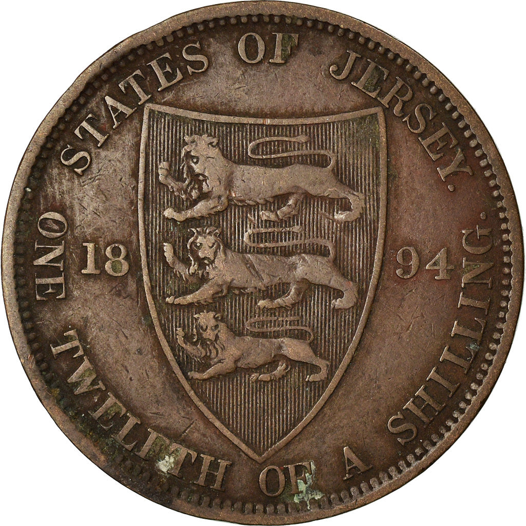 Coin, Jersey, Victoria, 1/12 Shilling, 1894, EF(40-45), Bronze, KM:8