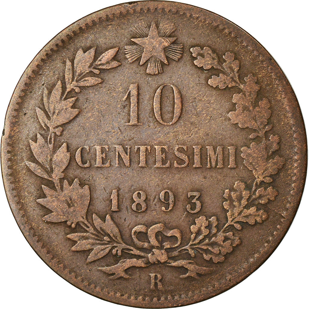 Moneta, Italia, Umberto I, 10 Centesimi, 1893, Rome, MB+, Rame, KM:27.2