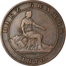 Moneda, España, Provisional Government, 10 Centimos, 1870, Madrid, BC+, Cobre
