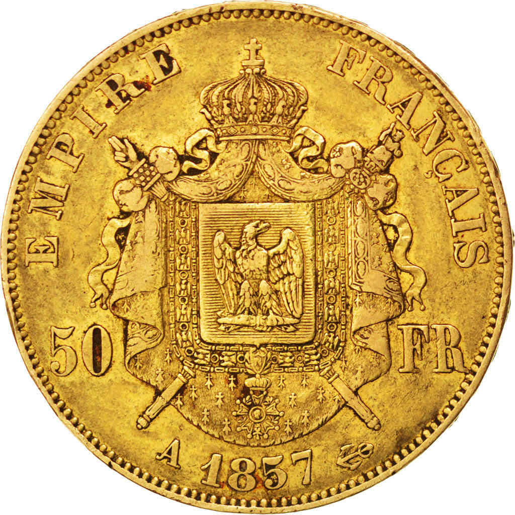 FRANCE, Napoléon III, 50 Francs, 1857, Paris, KM #785.1, VF(30-35), Gold, Gadour