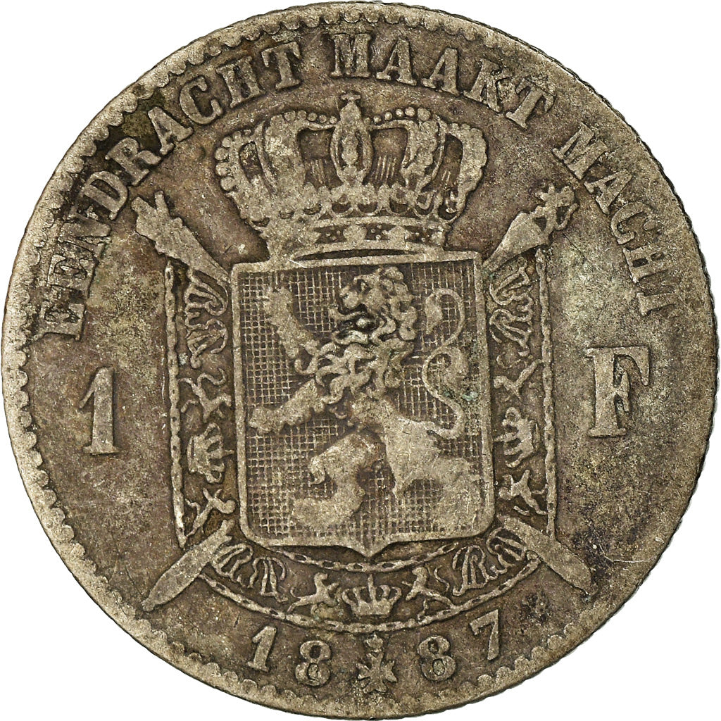 Monnaie, Belgique, Leopold II, Franc, 1887, B+, Argent, KM:29.2