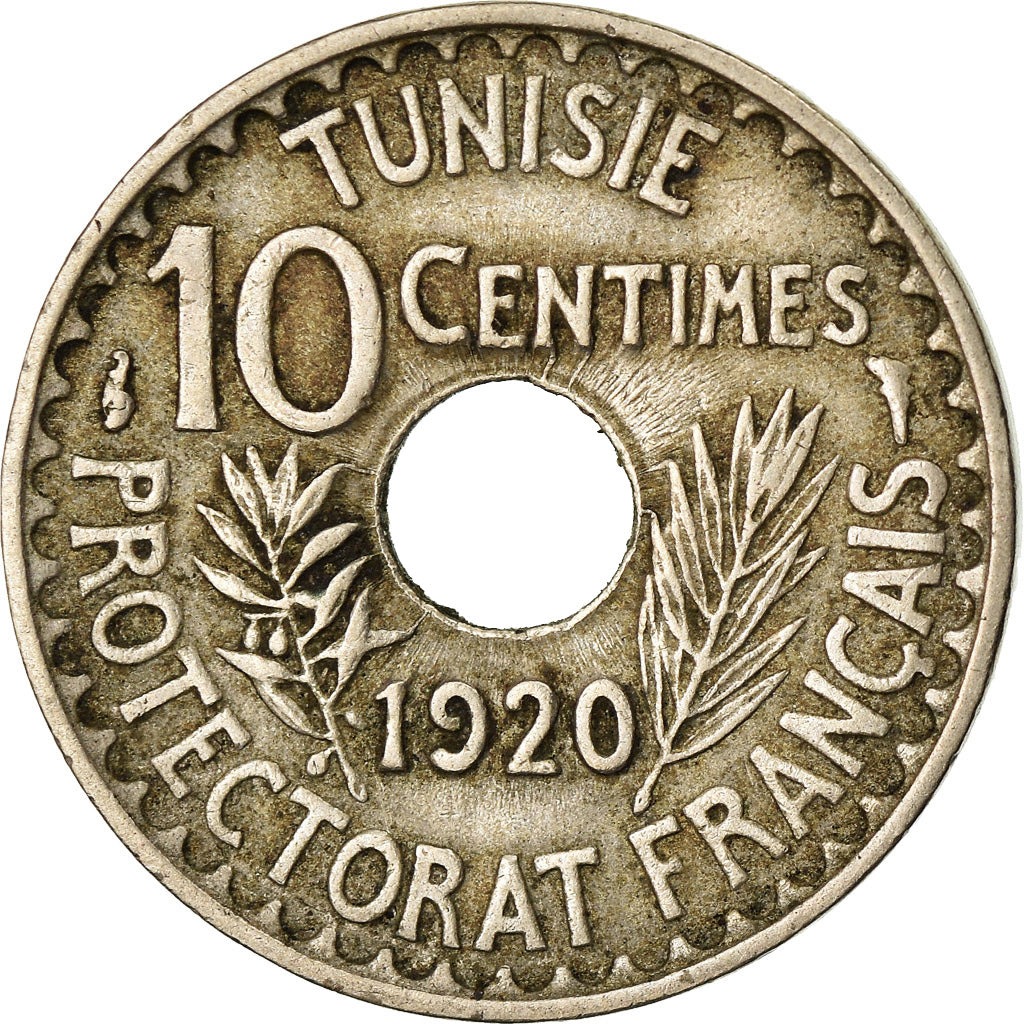 Coin, Tunisia, Muhammad al-Nasir Bey, 10 Centimes, 1920, Paris, EF(40-45)