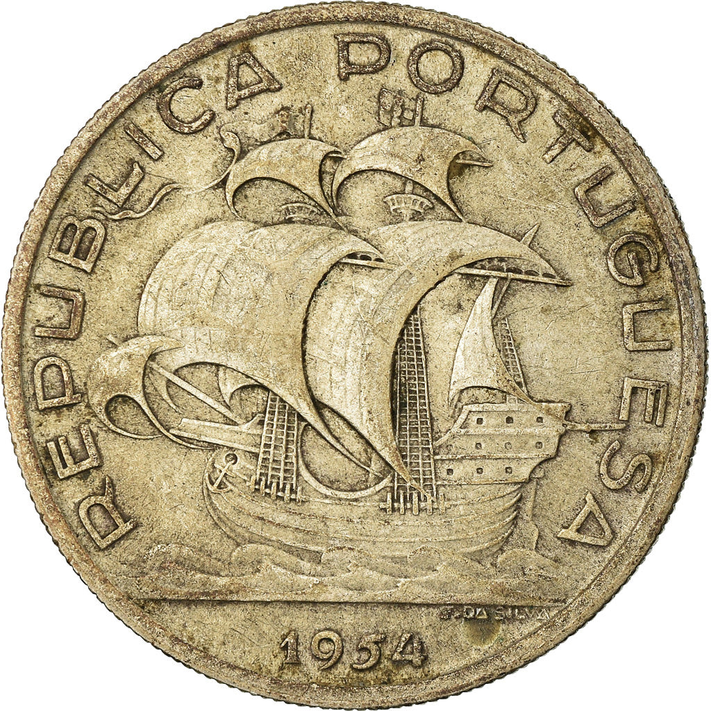 Coin, Portugal, 10 Escudos, 1954, VF(20-25), Silver, KM:586
