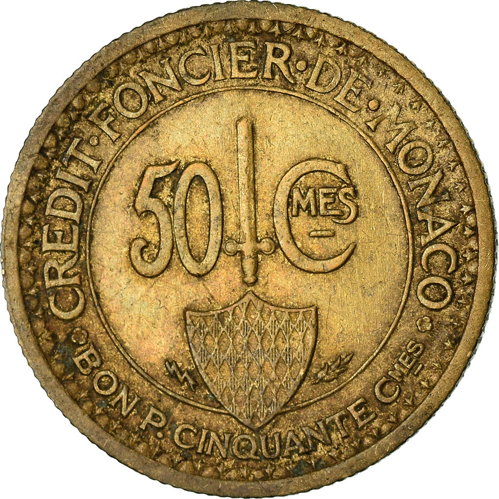 Coin, Monaco, Louis II, 50 Centimes, 1926, Poissy, VF(30-35), Aluminum-Bronze