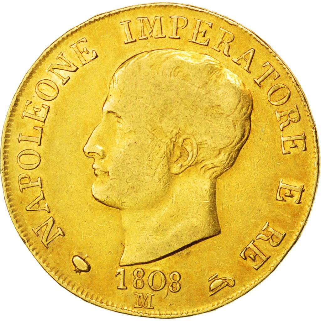 ITALIAN STATES, 40 Lire, 1808, Milan, KM #12, VF(30-35), Gold, 12.79