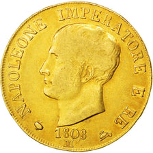ITALIAN STATES, 40 Lire, 1808, Milan, KM #12, VF(30-35), Gold, 12.79