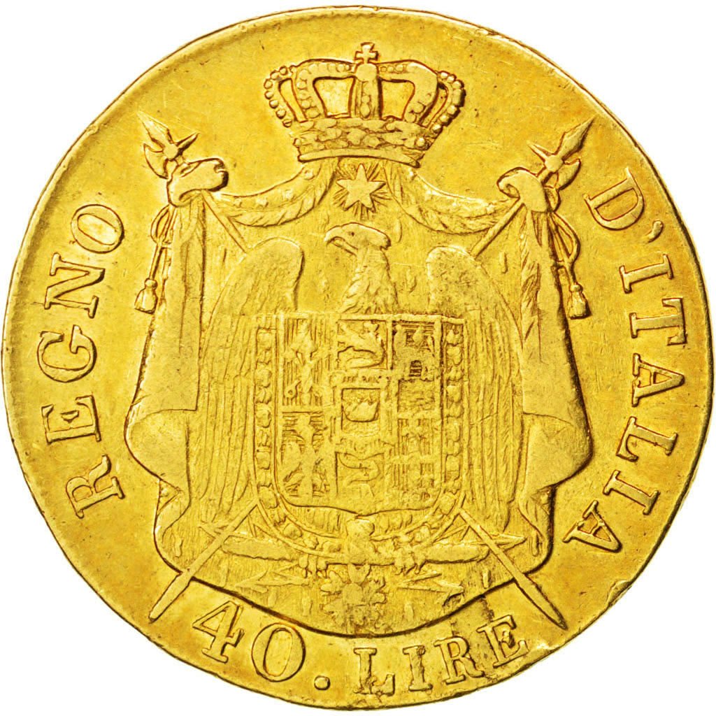 ITALIAN STATES, 40 Lire, 1808, Milan, KM #12, VF(30-35), Gold, 12.79