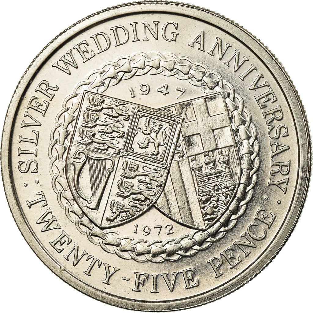 Moneta, Wyspa Man, Elizabeth II, 25 Pence, 1972, AU(55-58), Miedź-Nikiel, KM:25