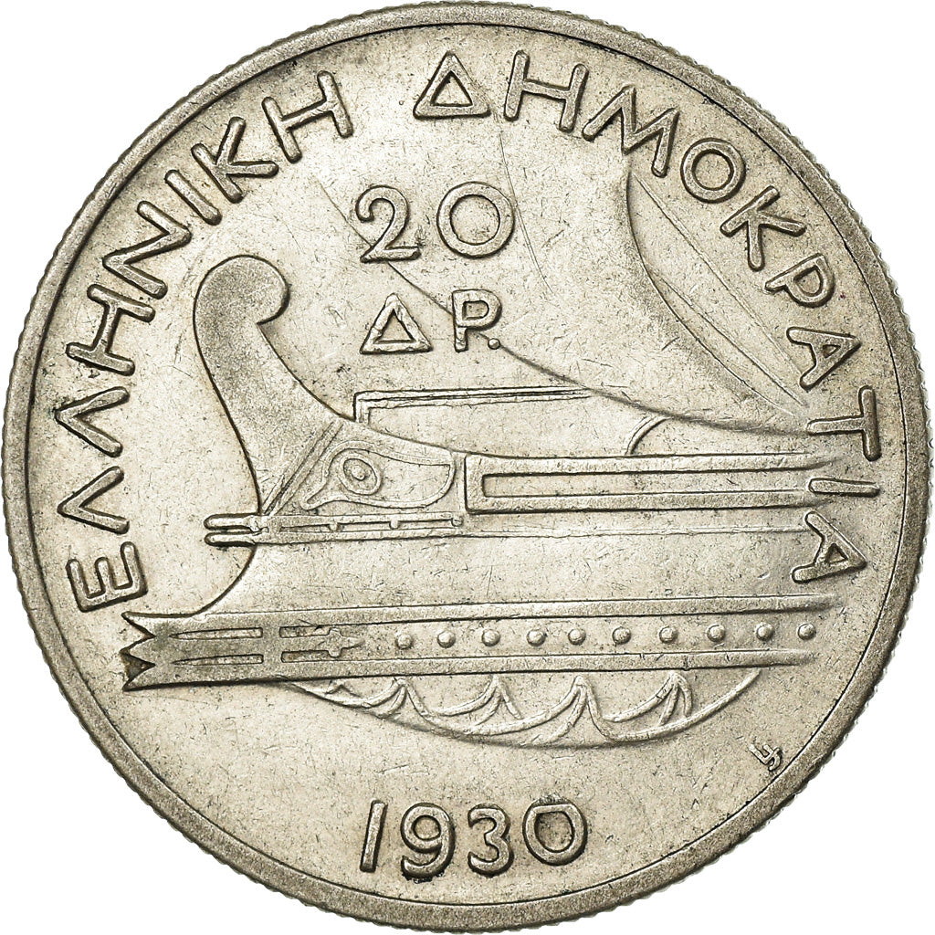 Coin, Greece, 20 Drachmai, 1930, EF(40-45), Silver, KM:73