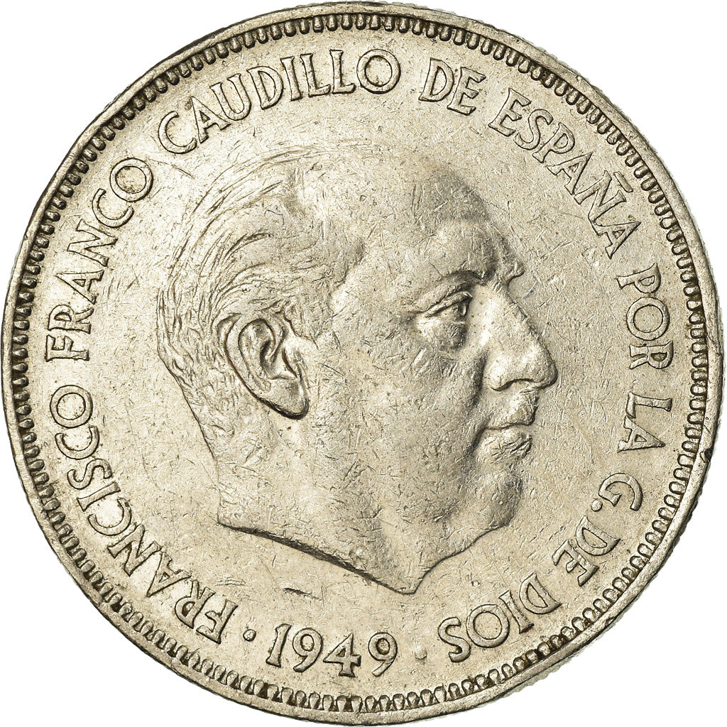 Moneda, España, Caudillo and regent, 5 Pesetas, 1949, MBC, Níquel, KM:778