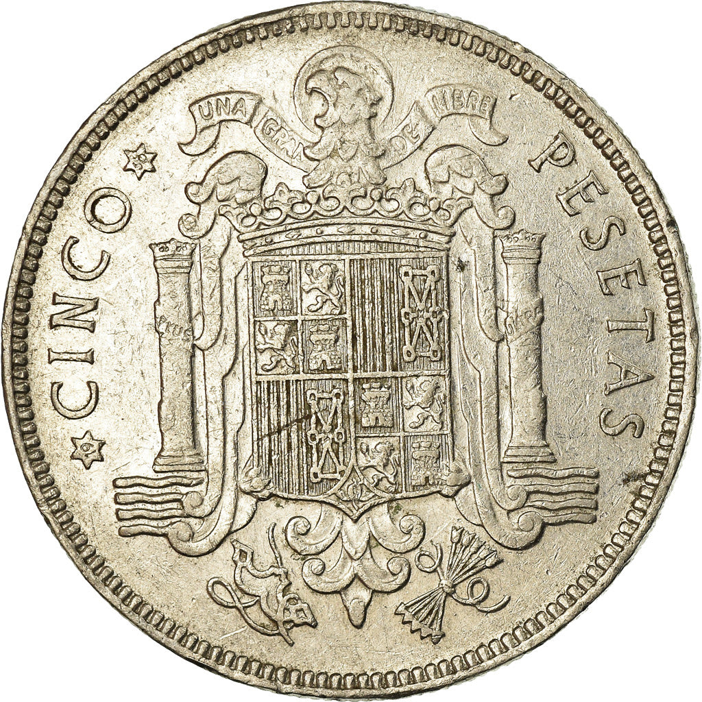Moneda, España, Caudillo and regent, 5 Pesetas, 1949, MBC, Níquel, KM:778
