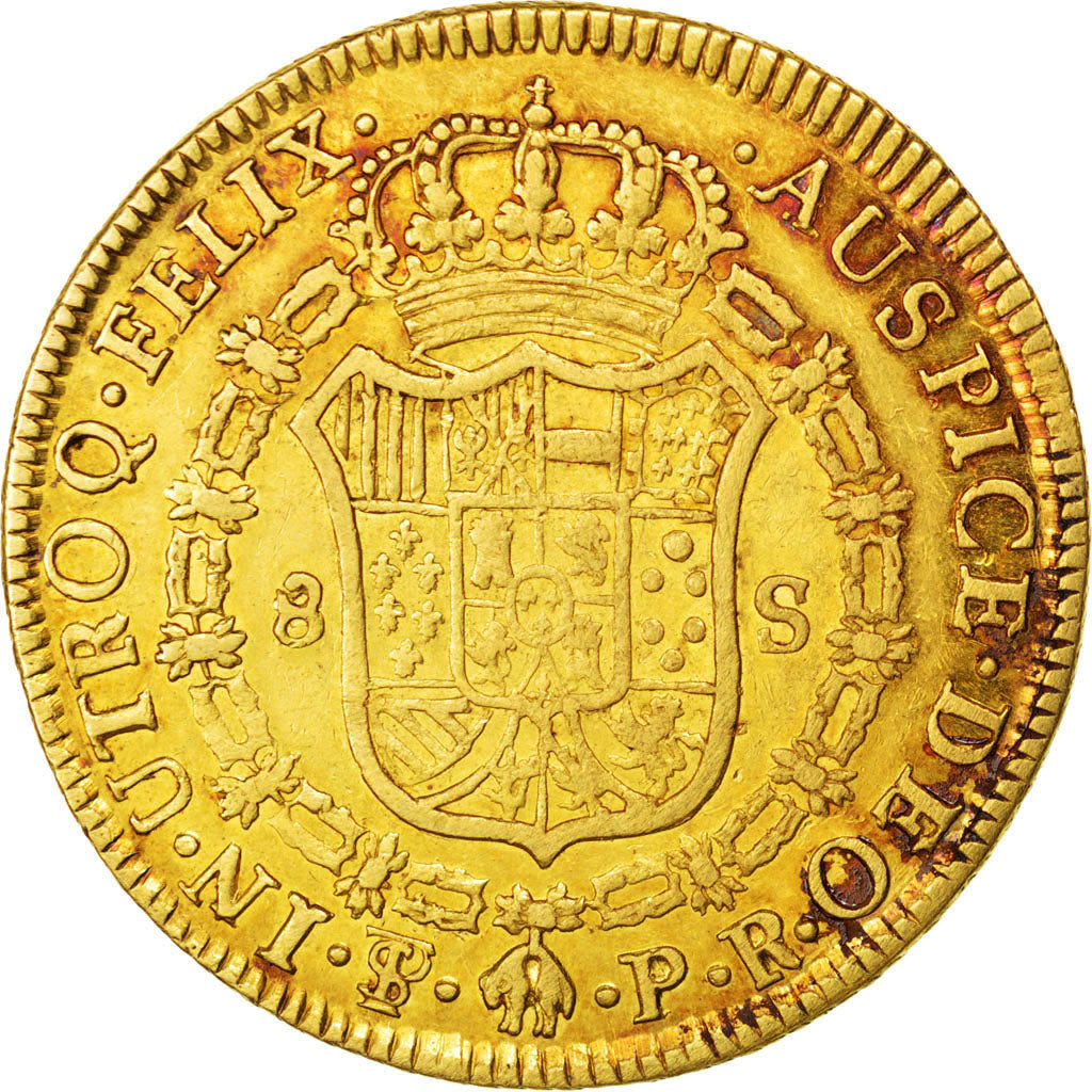 Moneda, Bolivia, Charles III, 8 Escudos, 1782, Potosi, BC+, Oro, KM:59