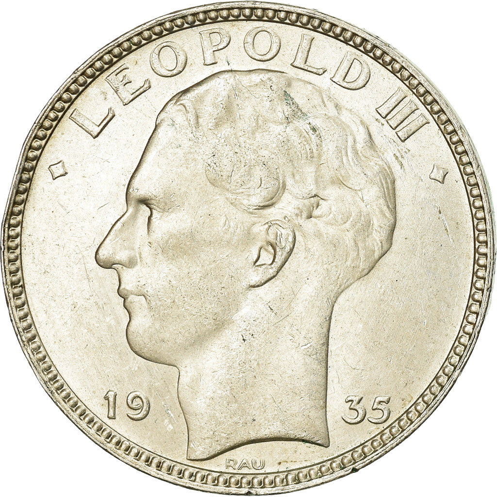 Coin, Belgium, 20 Francs, 20 Frank, 1935, AU(50-53), Silver, KM:105