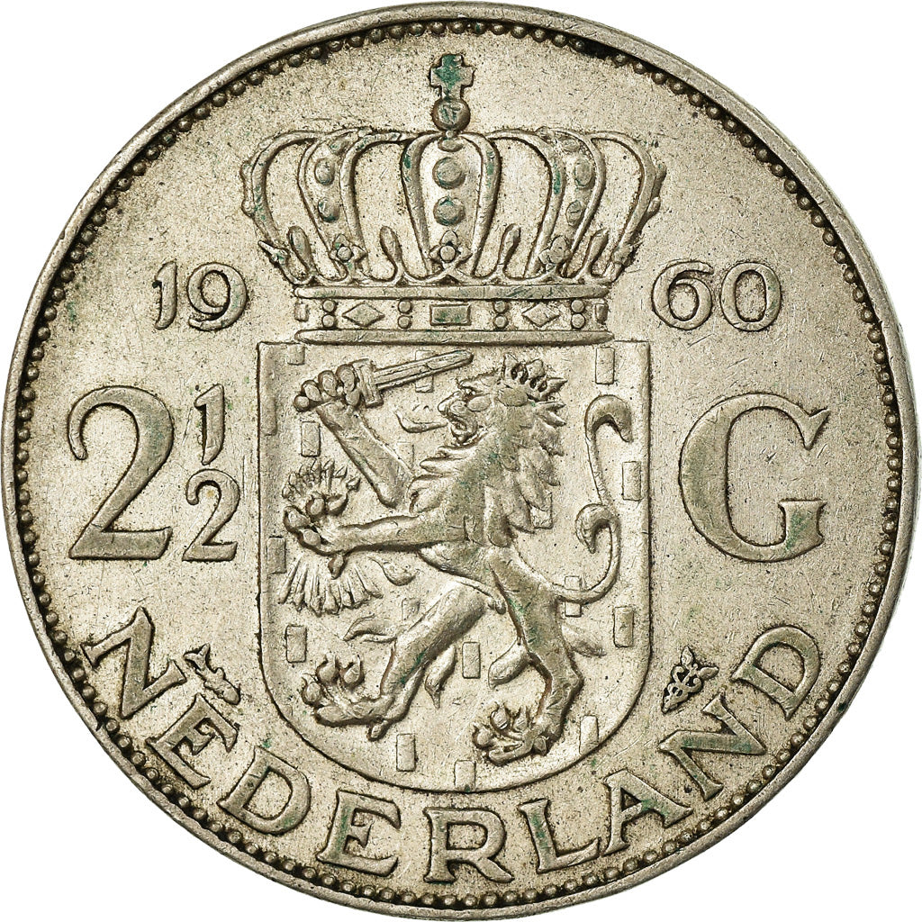 Moneta, Paesi Bassi, Juliana, 2-1/2 Gulden, 1960, MB+, Argento, KM:185