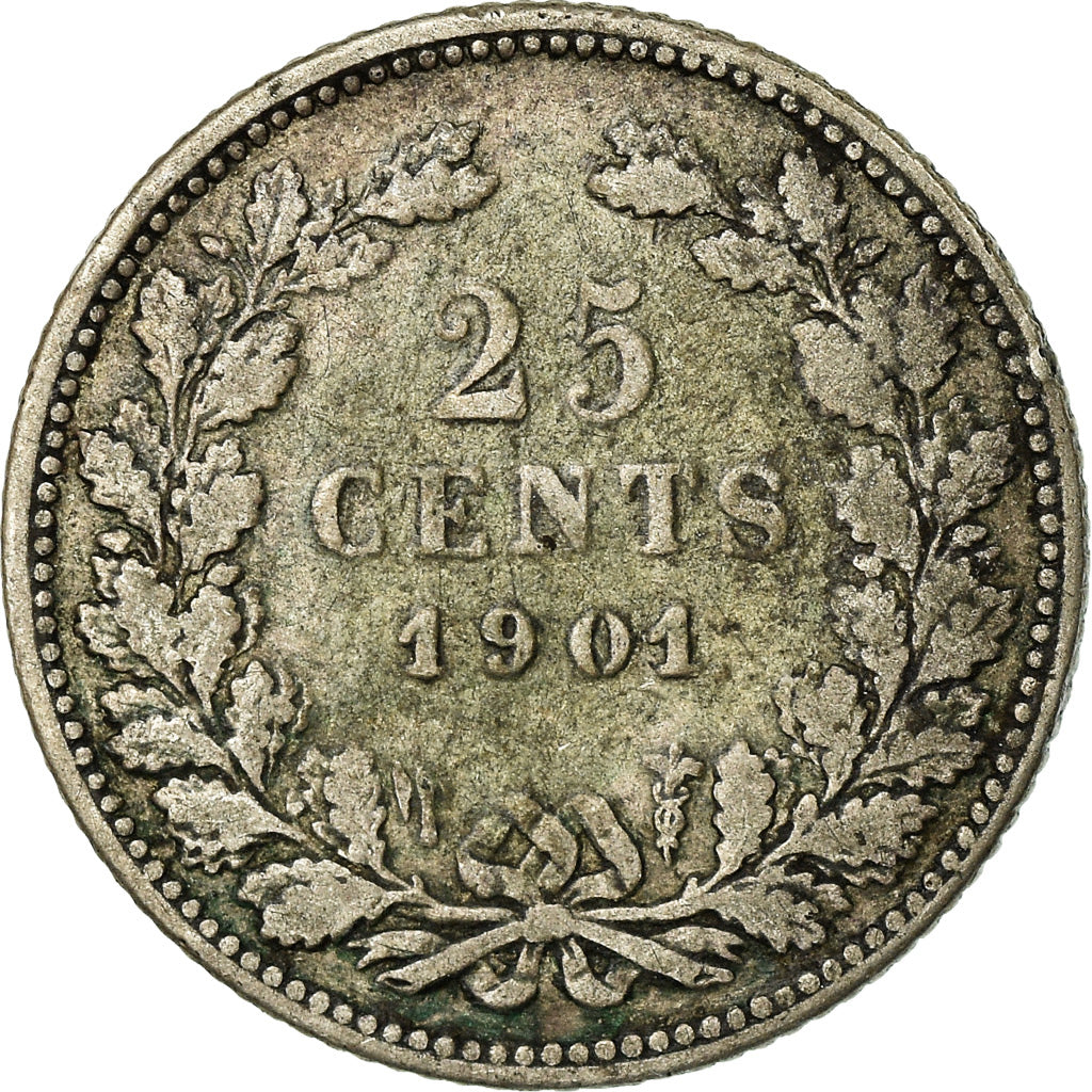 Coin, Netherlands, Wilhelmina I, 25 Cents, 1901, VF(20-25), Silver, KM:120.2