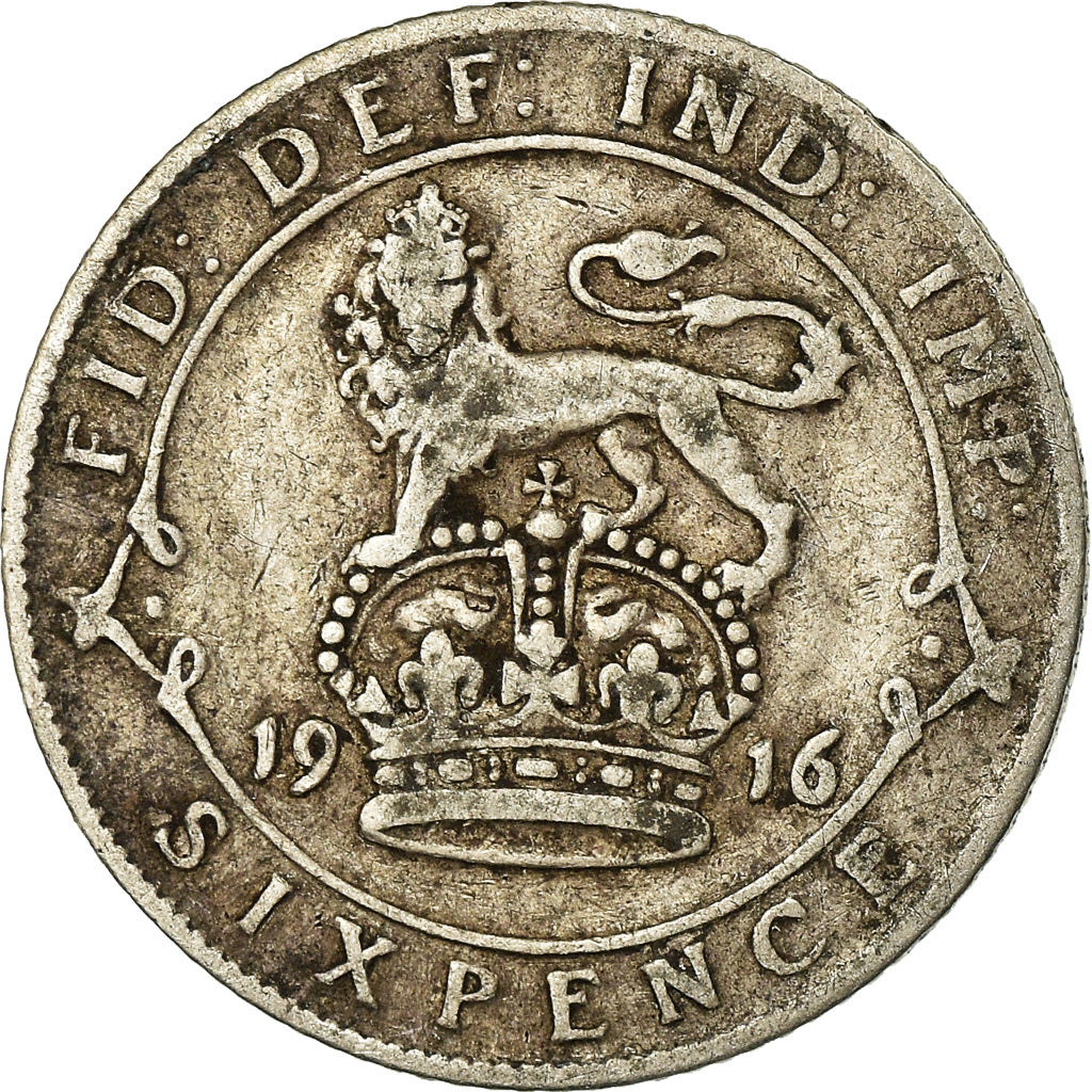 Coin, Great Britain, George V, 6 Pence, 1916, VF(30-35), Silver, KM:815