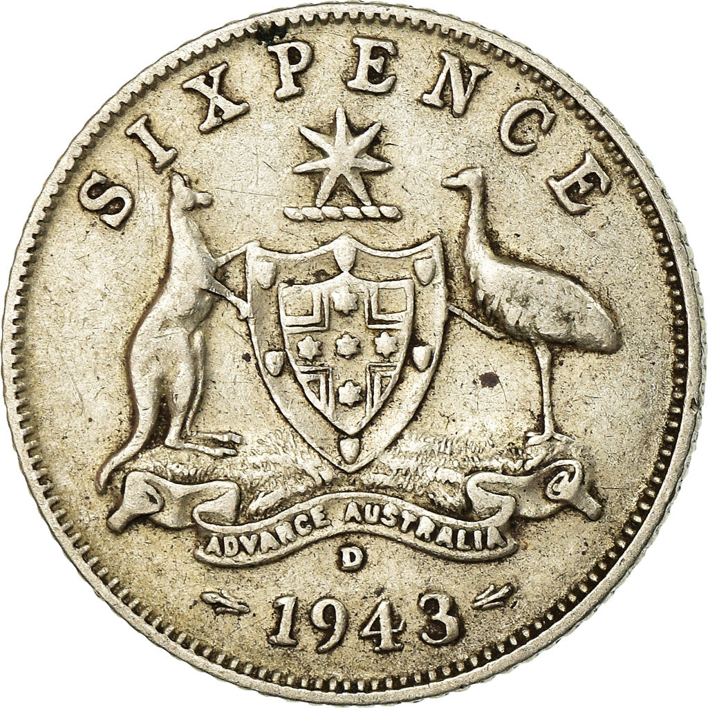 Coin, Australia, George VI, Sixpence, 1943, Denver, EF(40-45), Silver, KM:38
