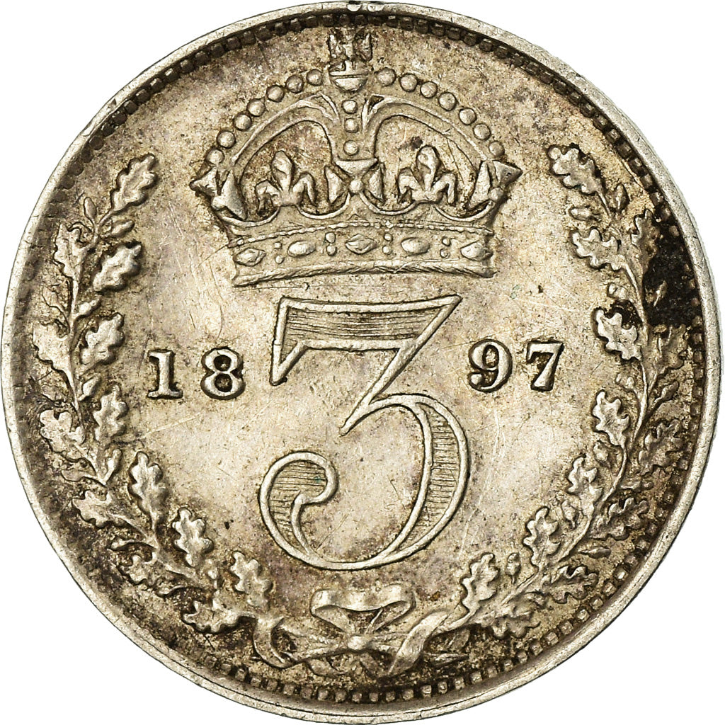 Coin, Great Britain, Victoria, 3 Pence, 1897, AU(50-53), Silver, KM:777