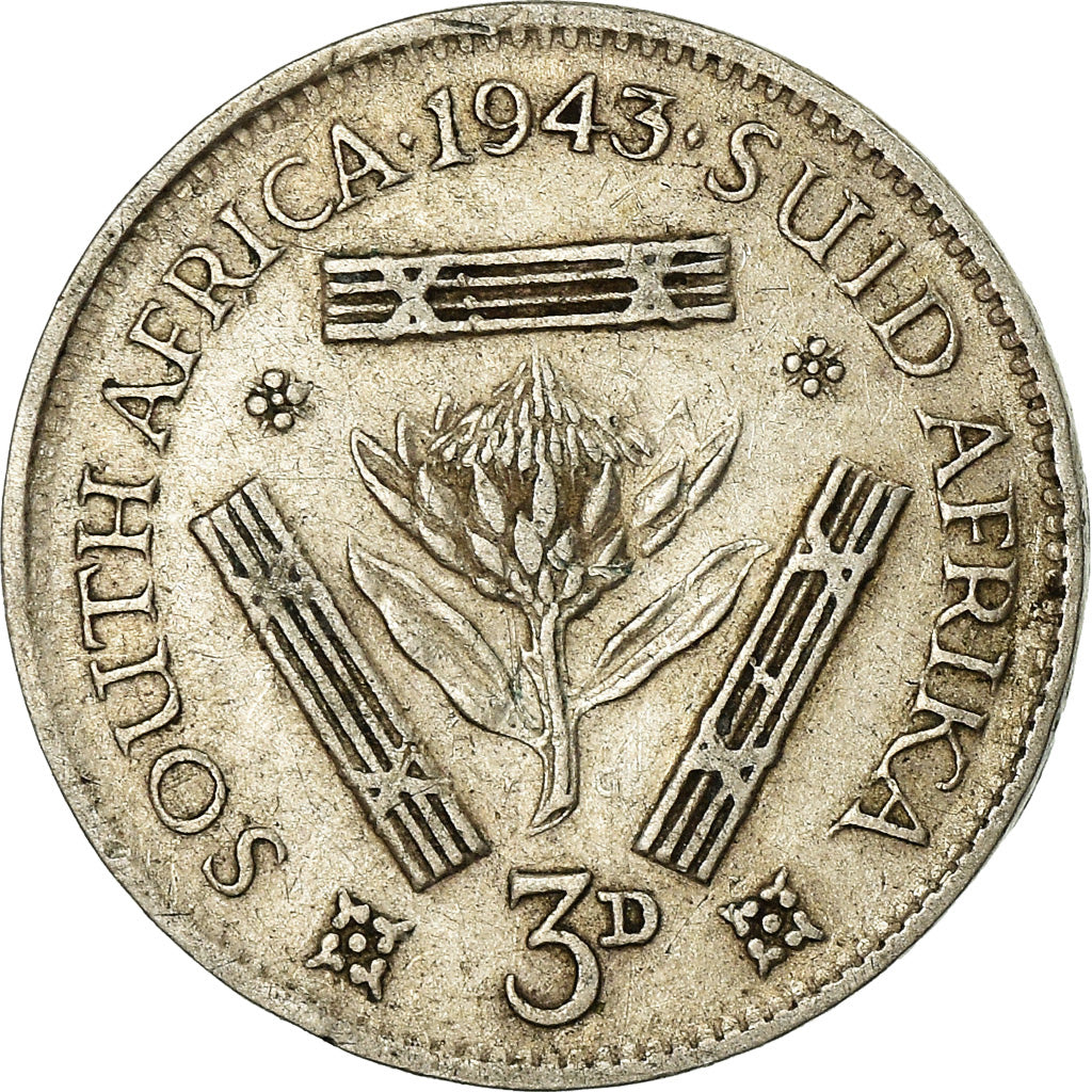 Moneta, Sudafrica, George VI, 3 Pence, 1943, BB, Argento, KM:26