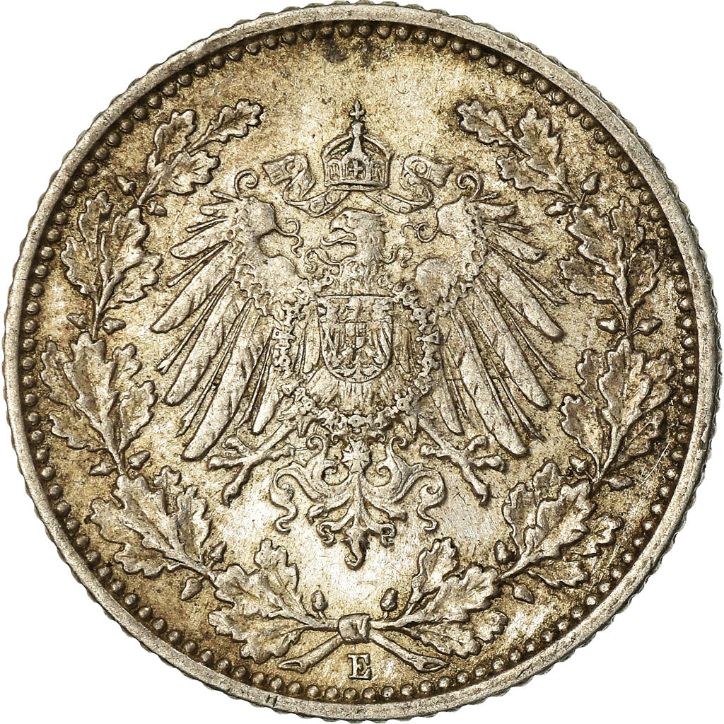 Moneta, GERMANIA - IMPERO, 1/2 Mark, 1915, Muldenhütten, BB+, Argento, KM:17
