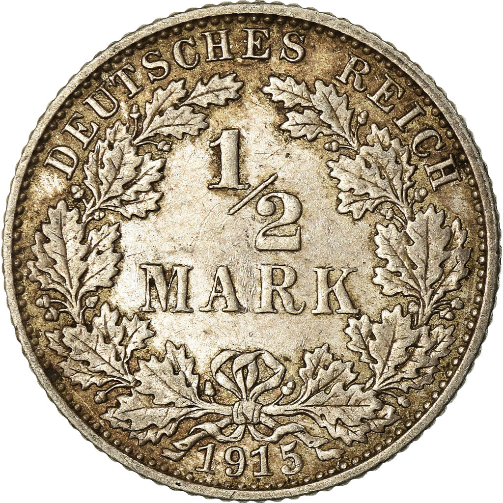 Moneta, GERMANIA - IMPERO, 1/2 Mark, 1915, Muldenhütten, BB+, Argento, KM:17