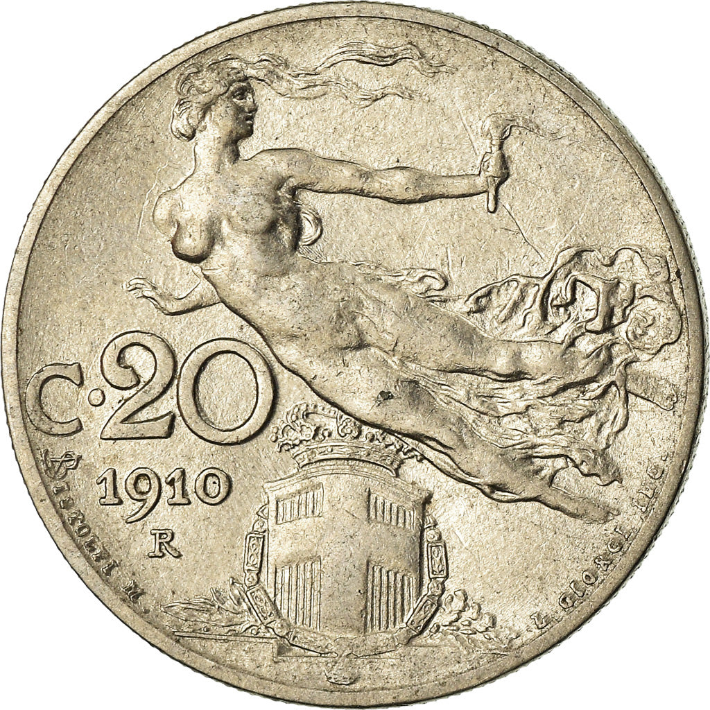 Coin, Italy, Vittorio Emanuele III, 20 Centesimi, 1910, Rome, AU(50-53), Nickel