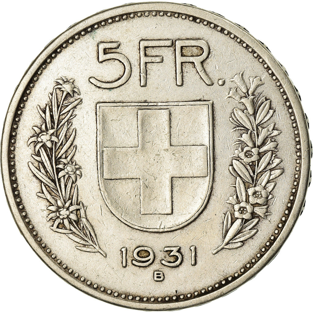 Coin, Switzerland, 5 Francs, 1931, Bern, EF(40-45), Silver, KM:40